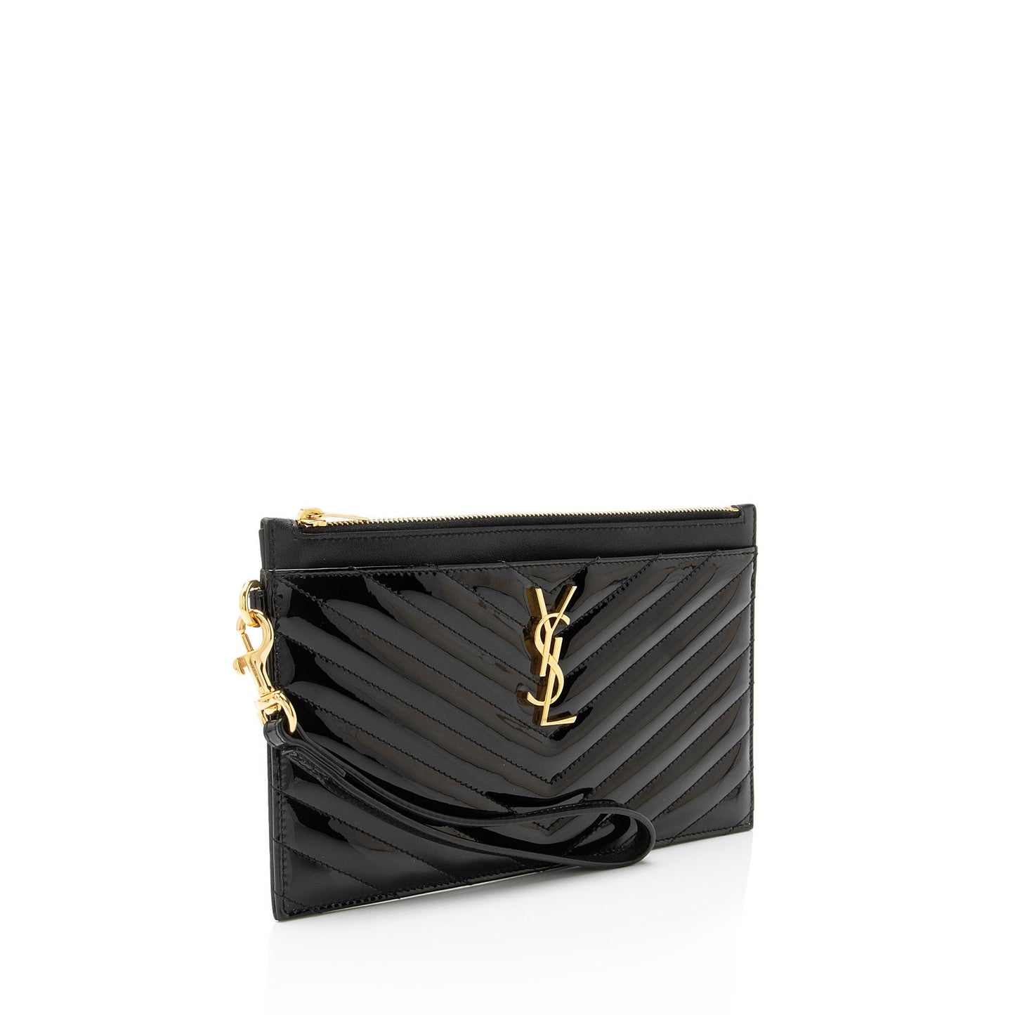 Saint Laurent Matelasse Patent Leather Monogram Bill Pouch