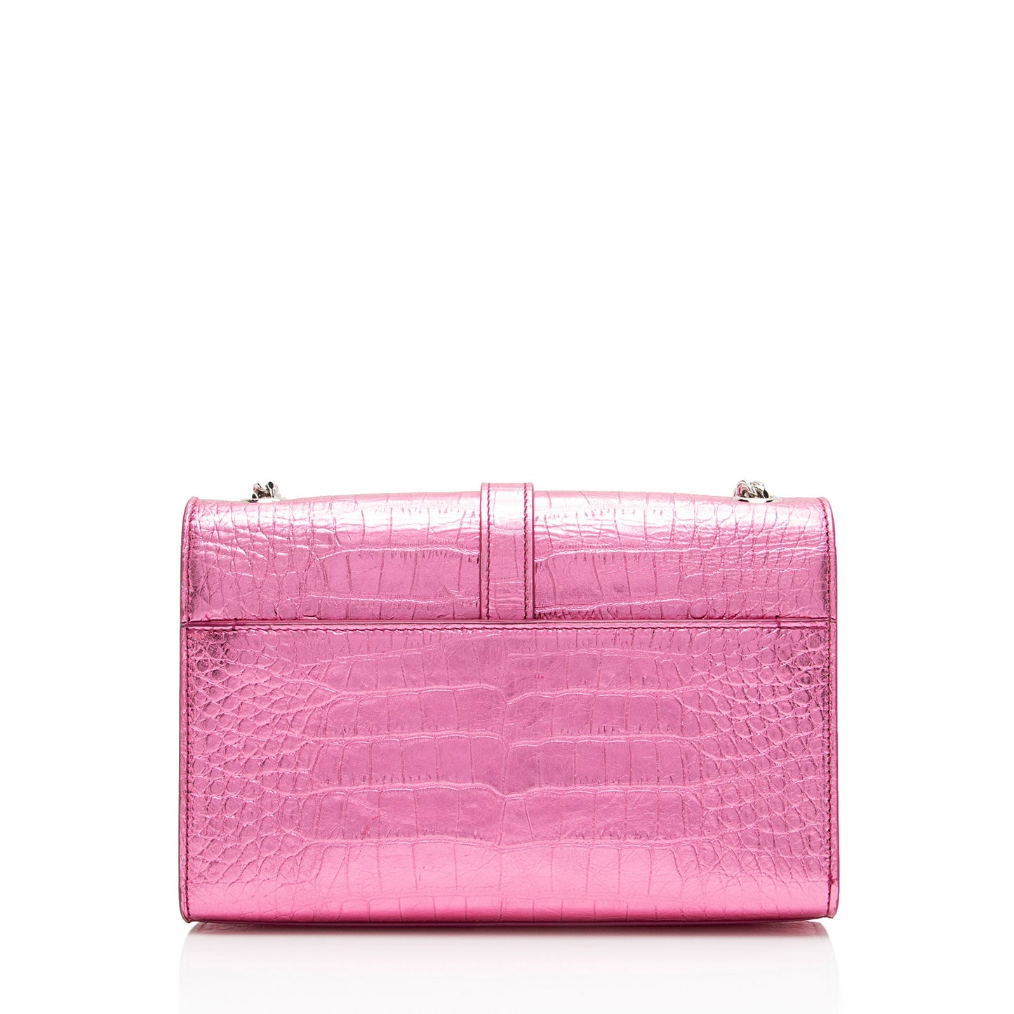 Saint Laurent Metallic Croc Embossed Leather Monogram Small Envelope Bag (SHF-NH7kKe)