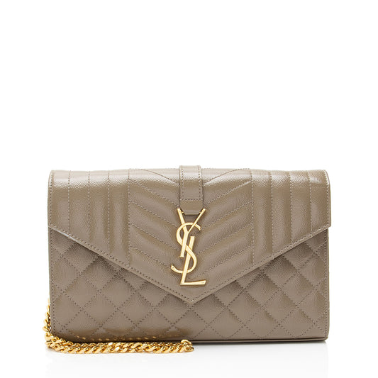 Saint Laurent Mixed Matelasse Grain de Poudre Monogram Chain Wallet