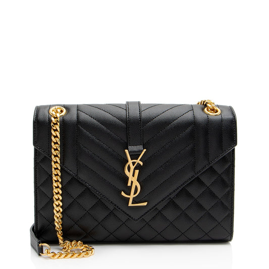 Saint Laurent Mixed Matelasse Grain de Poudre Monogram Medium Shoulder Bag (SHF-q1dWci)