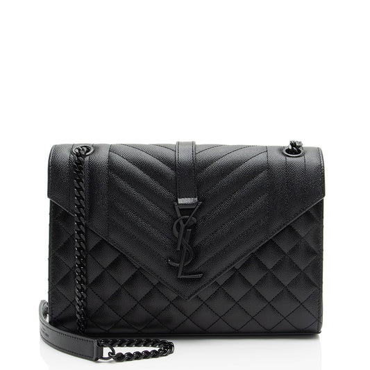 Saint Laurent Mixed Matelasse Grain de Poudre Monogram Medium Shoulder Bag (SHF-bY2Urd)