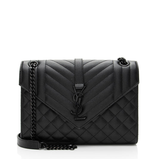 Saint Laurent Mixed Matelasse Grain de Poudre Monogram Medium Shoulder Bag (SHF-QJv0fL)