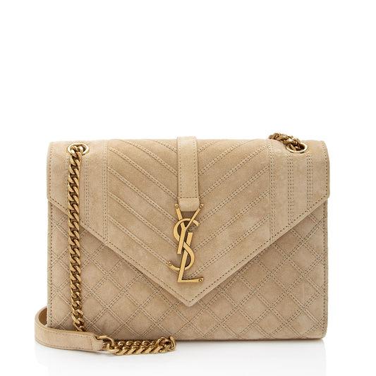 Saint Laurent Mixed Matelasse Suede Monogram Medium Shoulder Bag (SHF-cKetUS)
