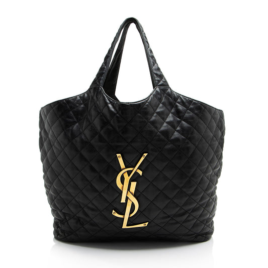 Saint Laurent Quilted Lambskin Monogram Icare Maxi Shopping Tote