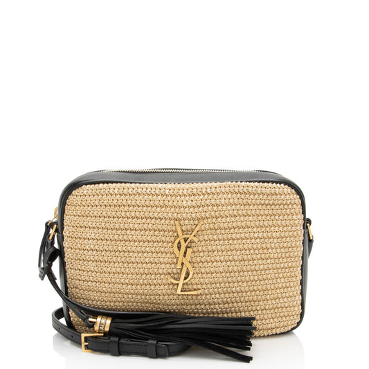 Saint Laurent Raffia Calfskin Monogram Lou Camera Bag