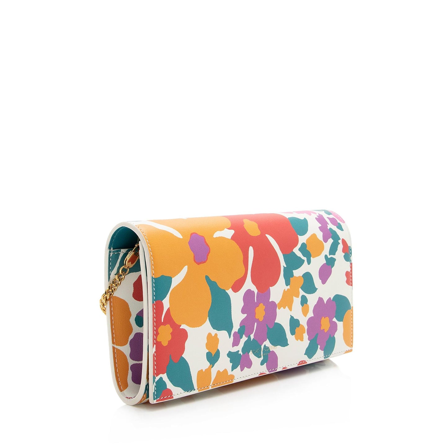 Saint Laurent Smooth Calfskin Floral Mini Chain Wallet (SHF-23781)