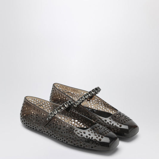 Jimmy Choo The Jelly Transparent Black Ballet Flats With Crystals Women