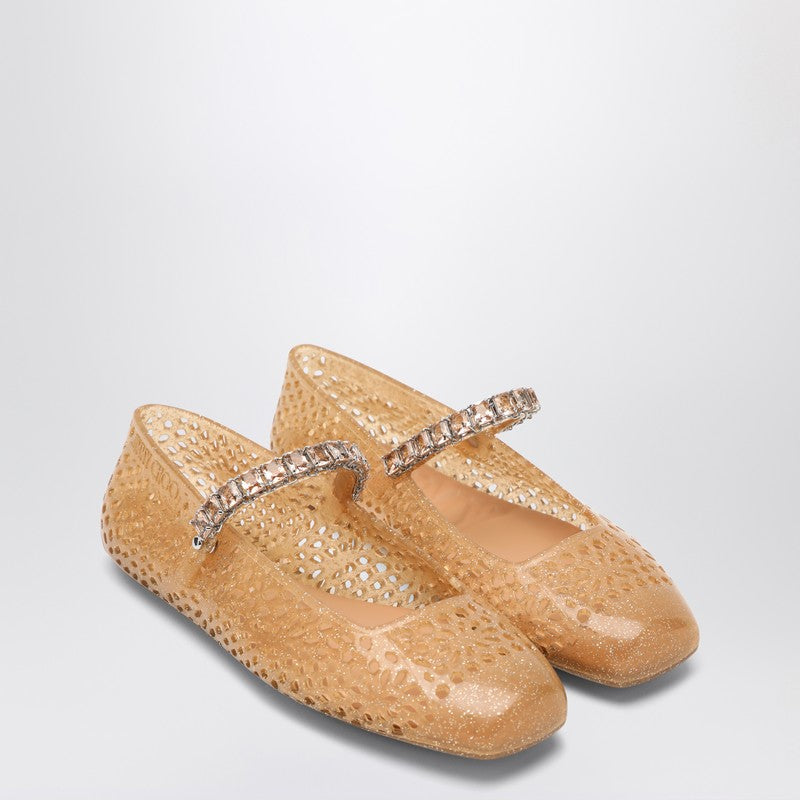 Jimmy Choo The Jelly Transparent Beige Ballet Flats With Crystals Women