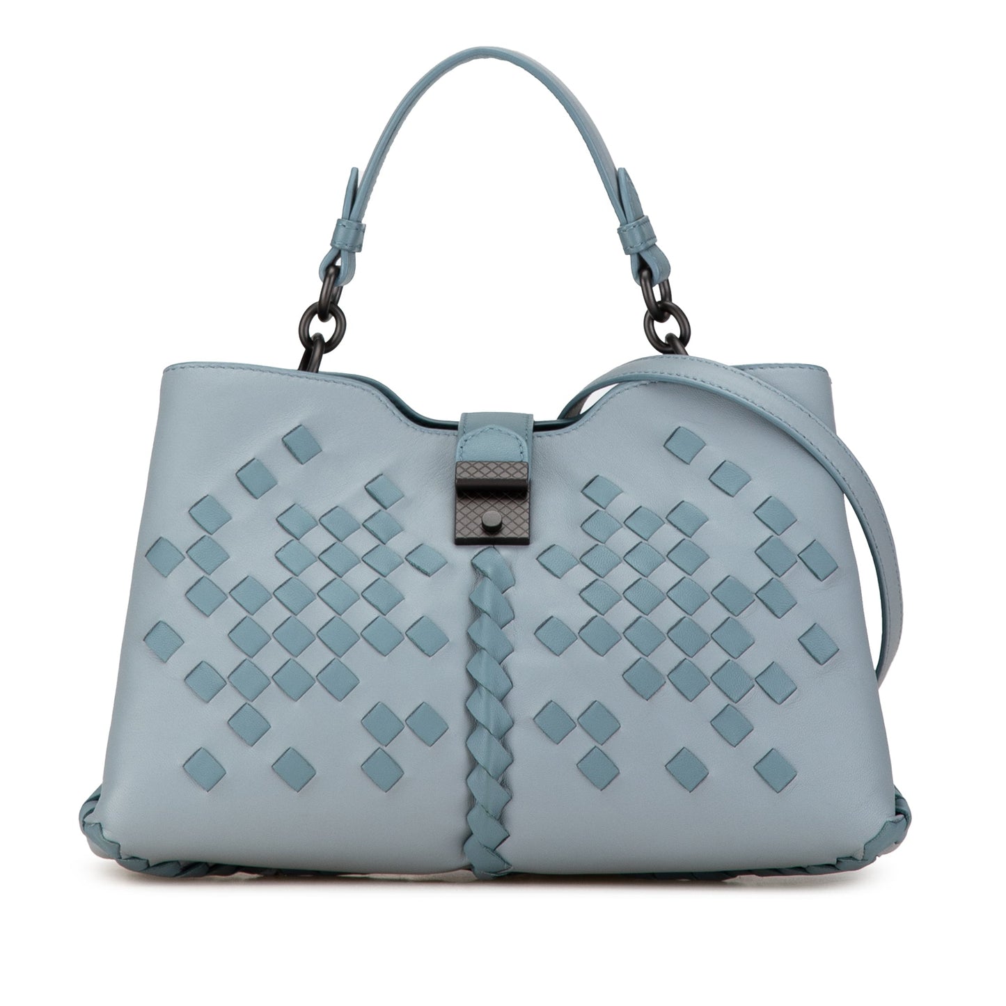 Blue Bottega Veneta Intrecciato Napoli Satchel