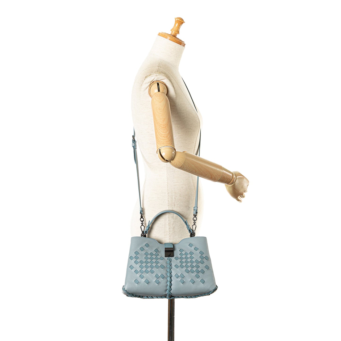 Blue Bottega Veneta Intrecciato Napoli Satchel