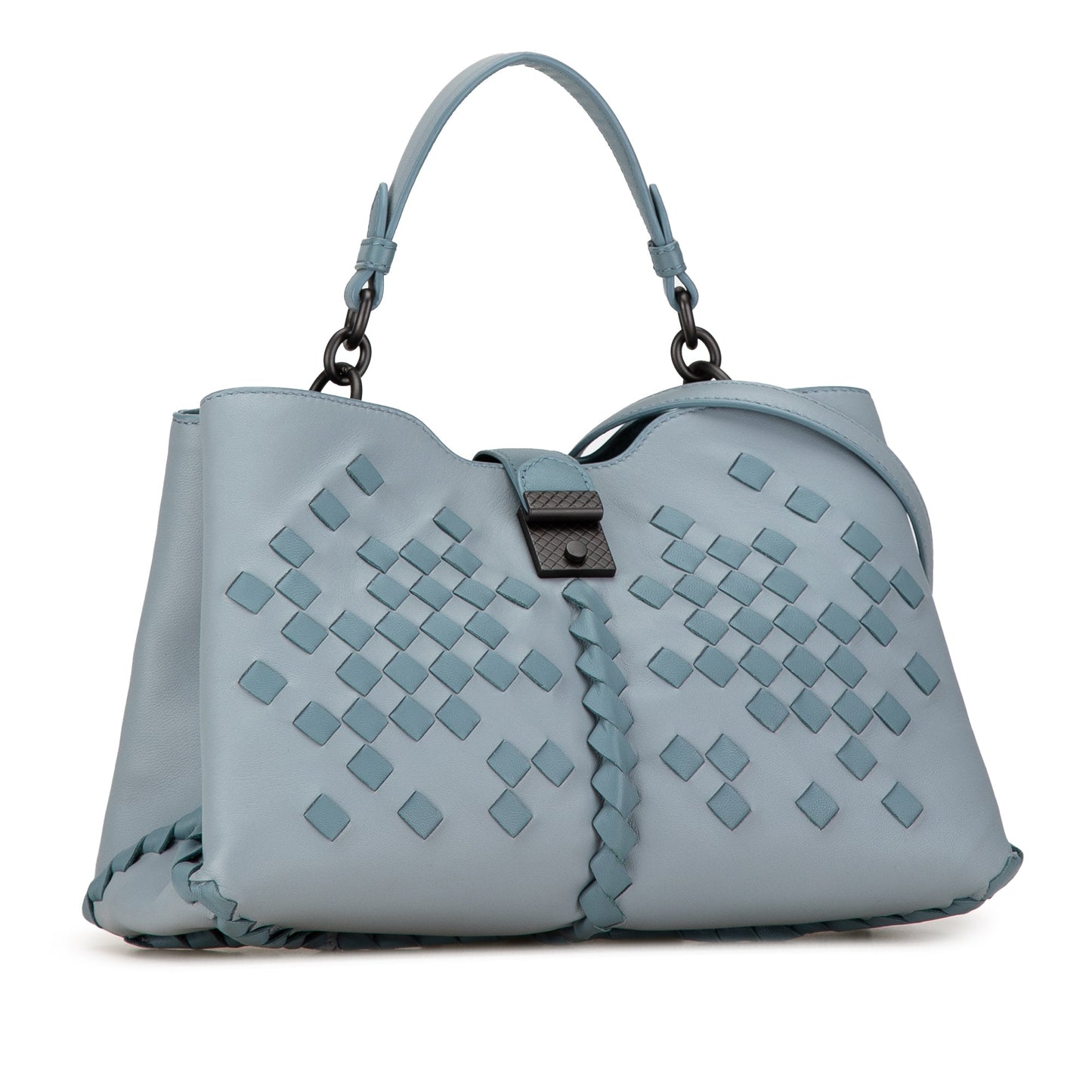 Blue Bottega Veneta Intrecciato Napoli Satchel