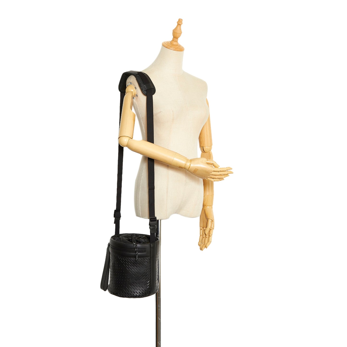 Black Bottega Veneta Perforated Leather Paper Bucket Bag