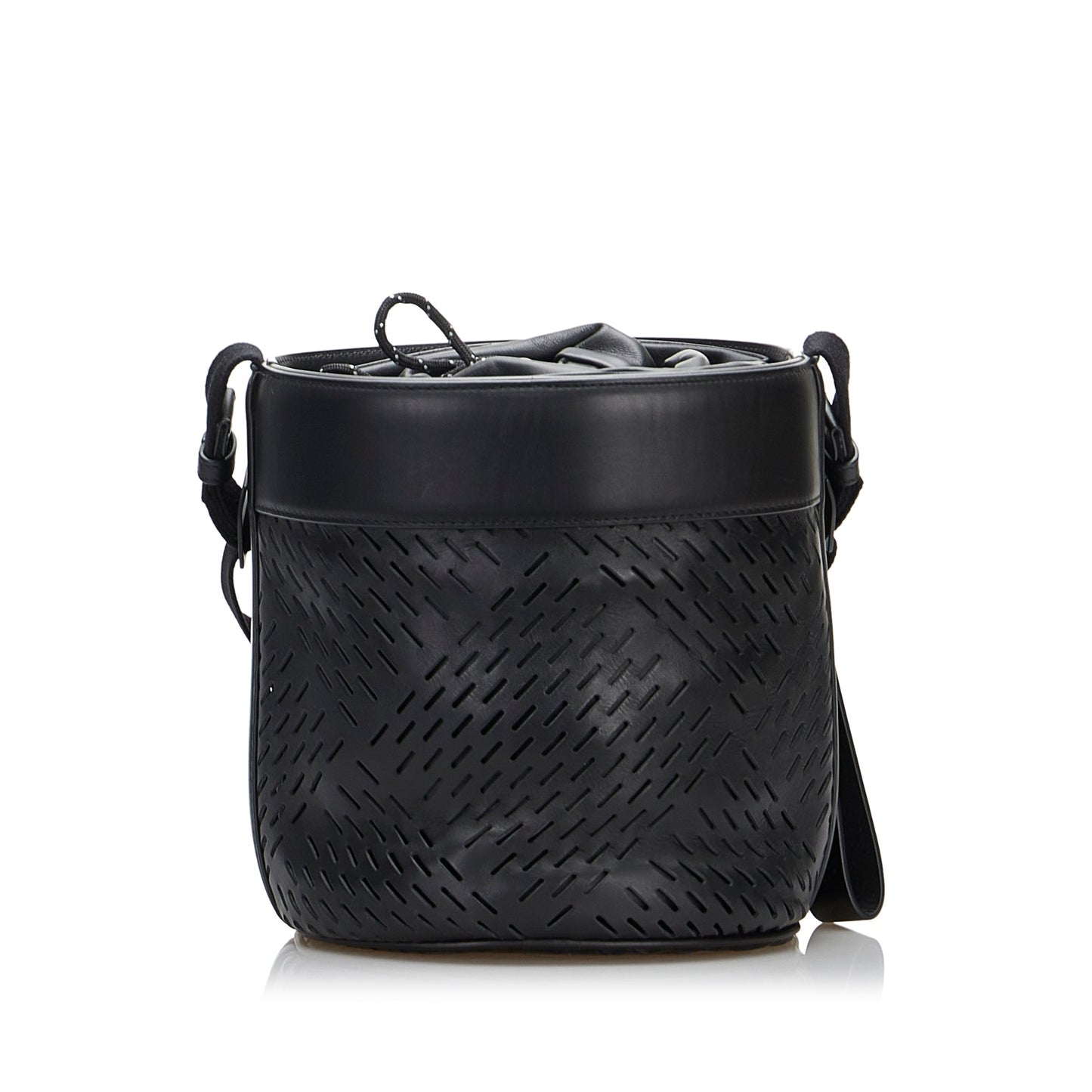 Black Bottega Veneta Perforated Leather Paper Bucket Bag