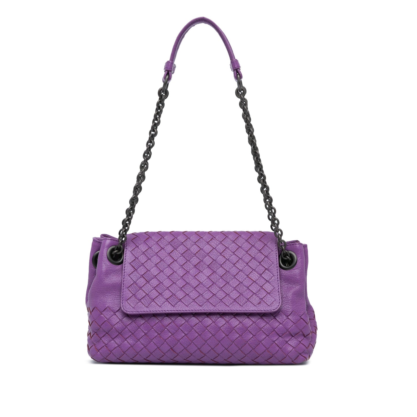 Purple Bottega Veneta Small Madras Goatskin Intrecciato Shoulder Bag