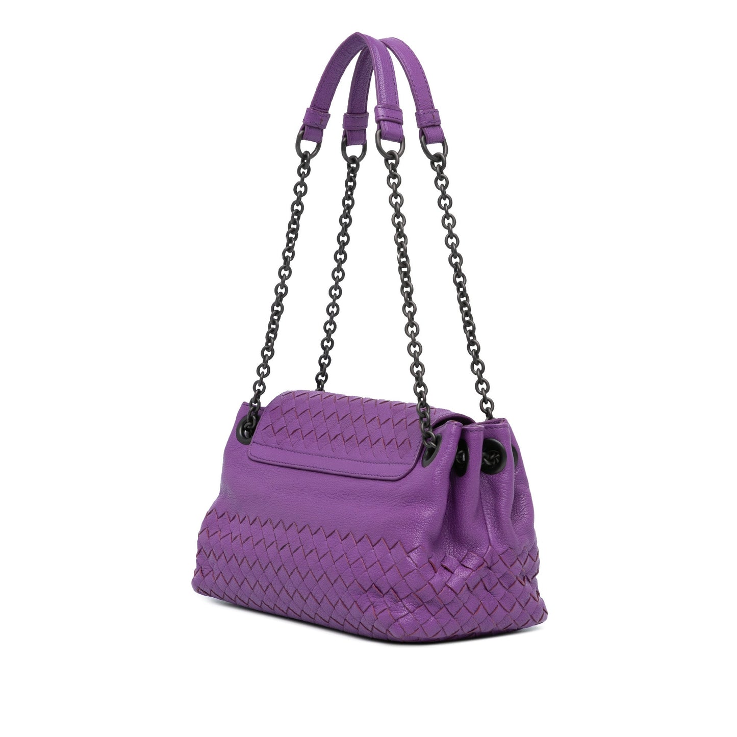 Purple Bottega Veneta Small Madras Goatskin Intrecciato Shoulder Bag