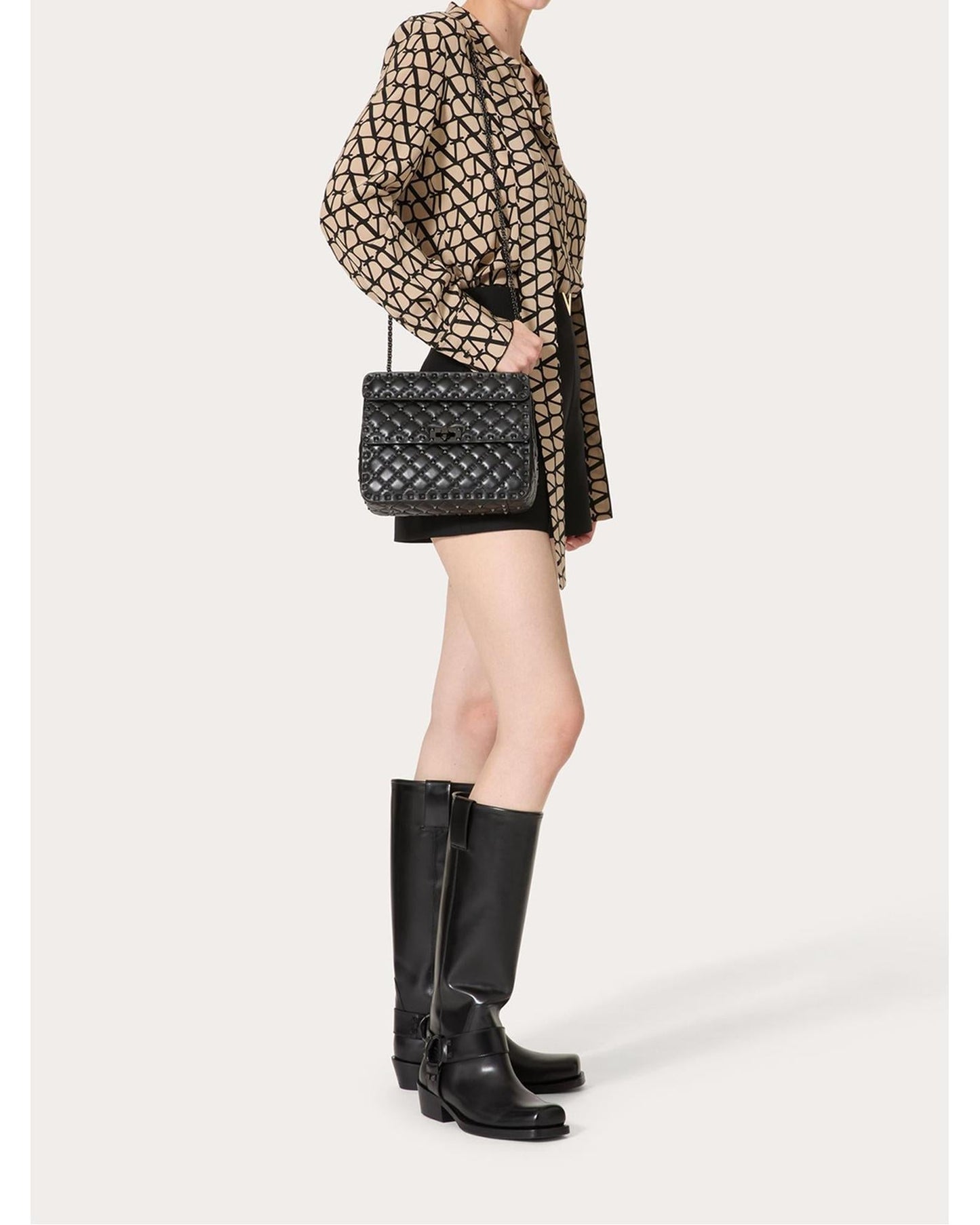 Valentino Garavani Rockstud Shoulder Bag Quilted Leather Women Black Handbags