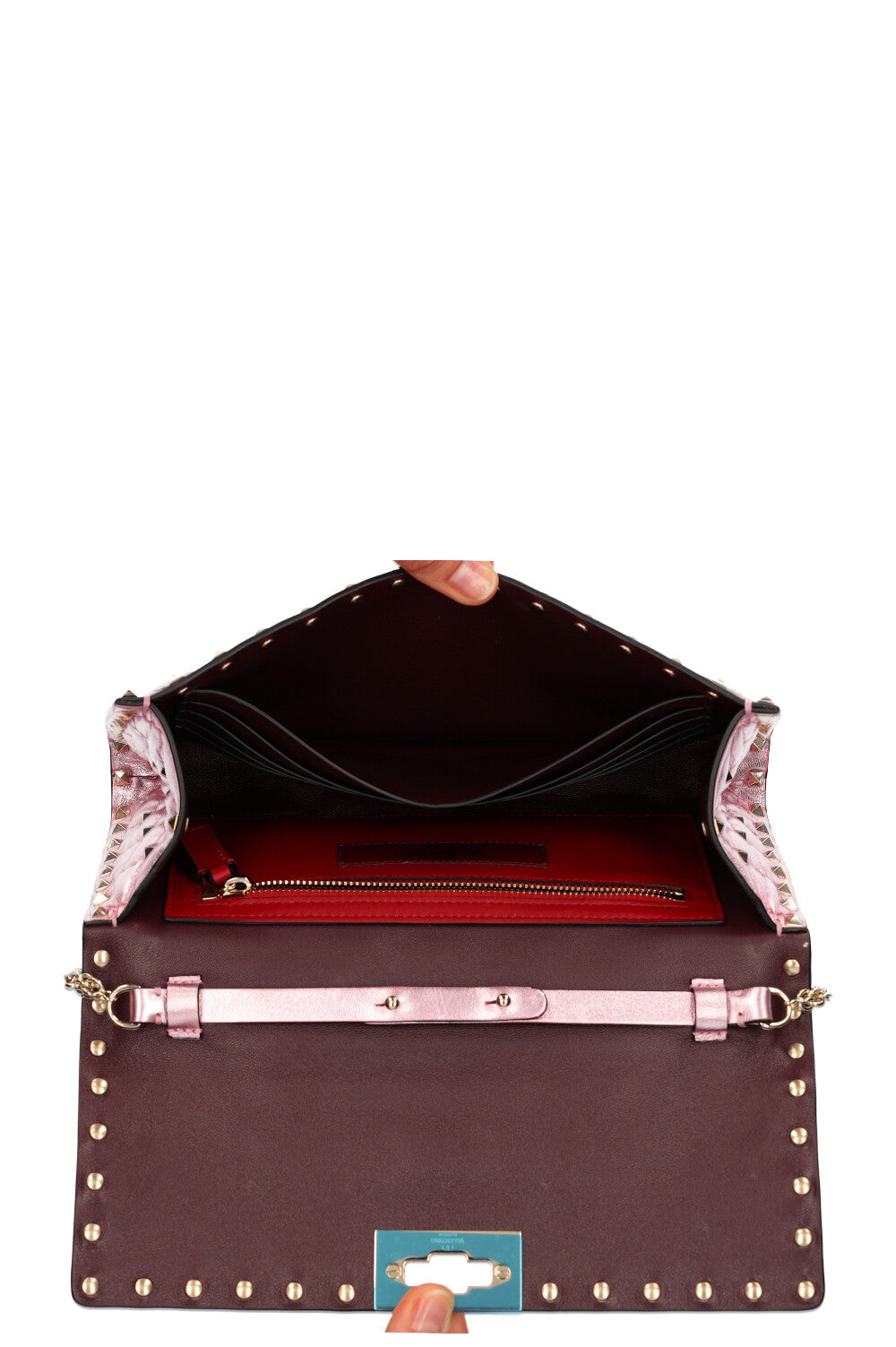 VALENTINO Rockstud Spike Clutch Metallic Pink