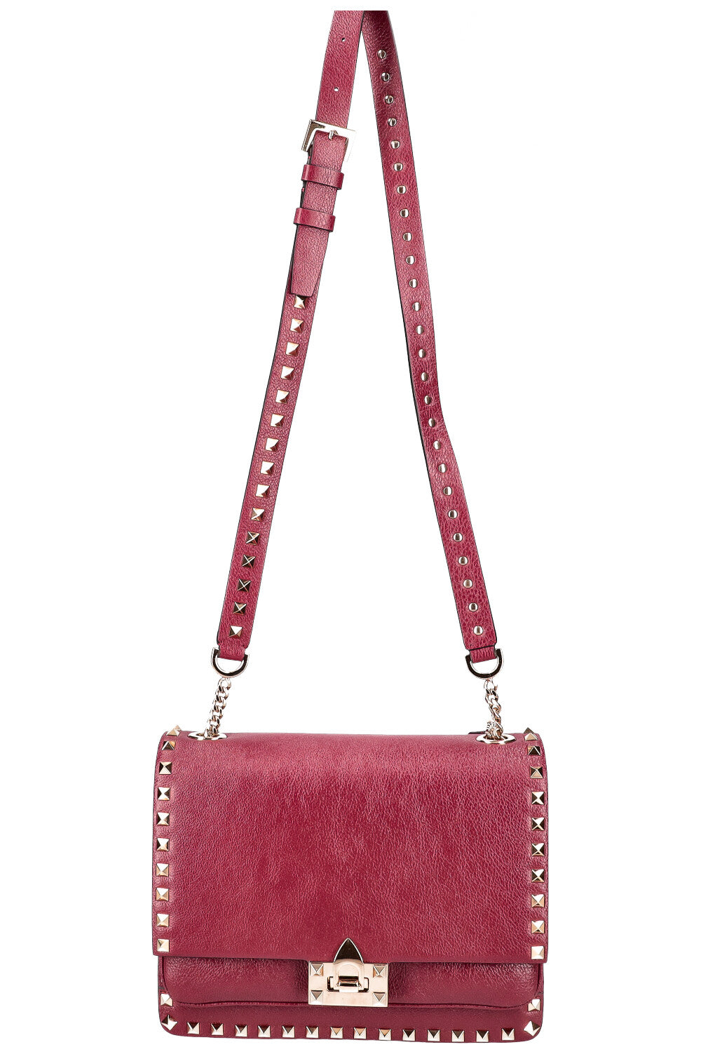 VALENTINO Rockstud Flip Lock Flap Bag Burgundy