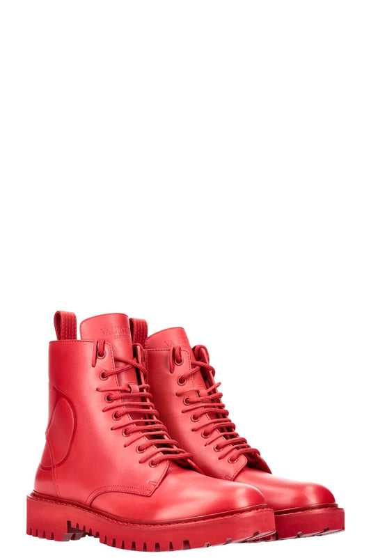 VALENTINO Vlogo Combat Boots Red