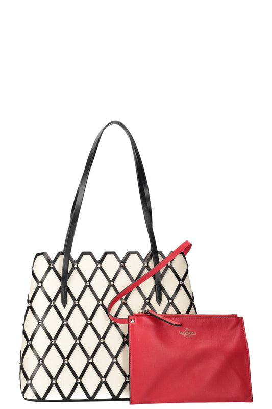 VALENTINO Beehive Tote Bag White Black