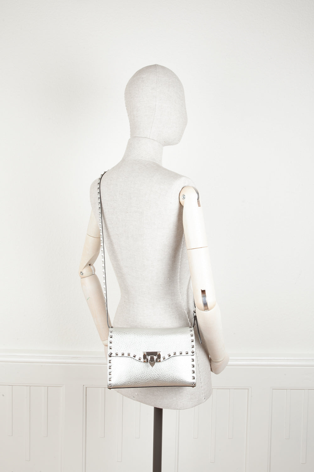 VALENTINO Rockstud Flip Lock Flap Bag Silver