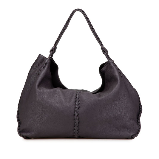 Purple Bottega Veneta Intrecciato Trimmed Washed Cervo Shoulder Bag