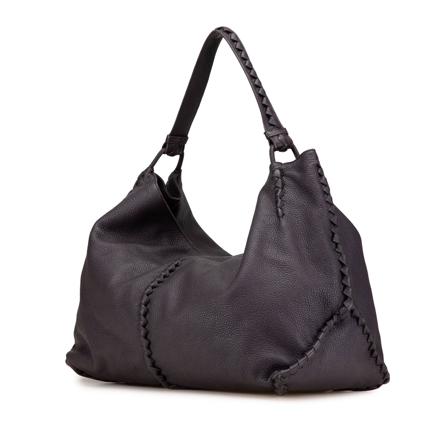 Purple Bottega Veneta Intrecciato Trimmed Washed Cervo Shoulder Bag