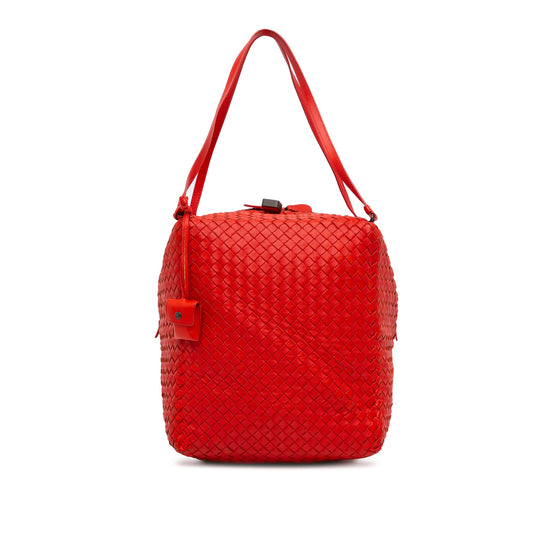 Red Bottega Veneta Napp Intrecciato Cube Shoulder Bag