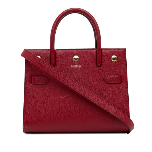Red Burberry Small Leather Title Satchel