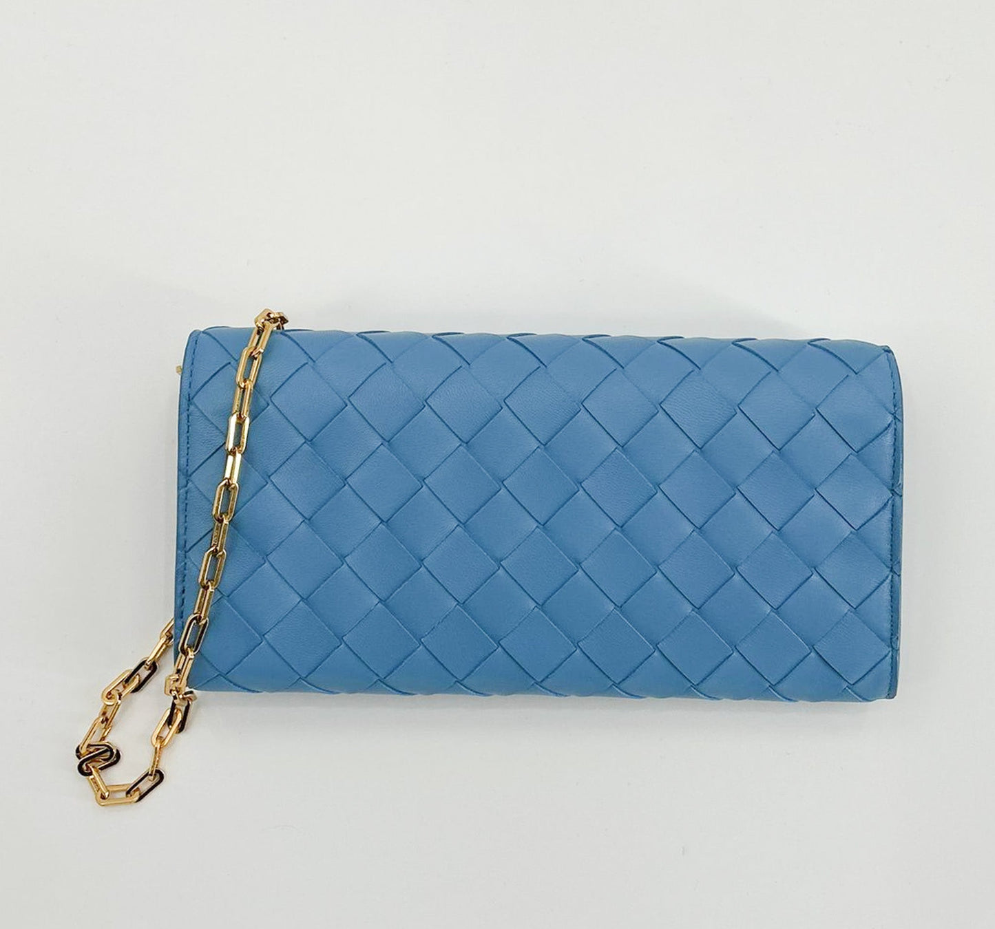 Bottega Veneta Intrecciato Leather Chain Wallet - Sky Blue