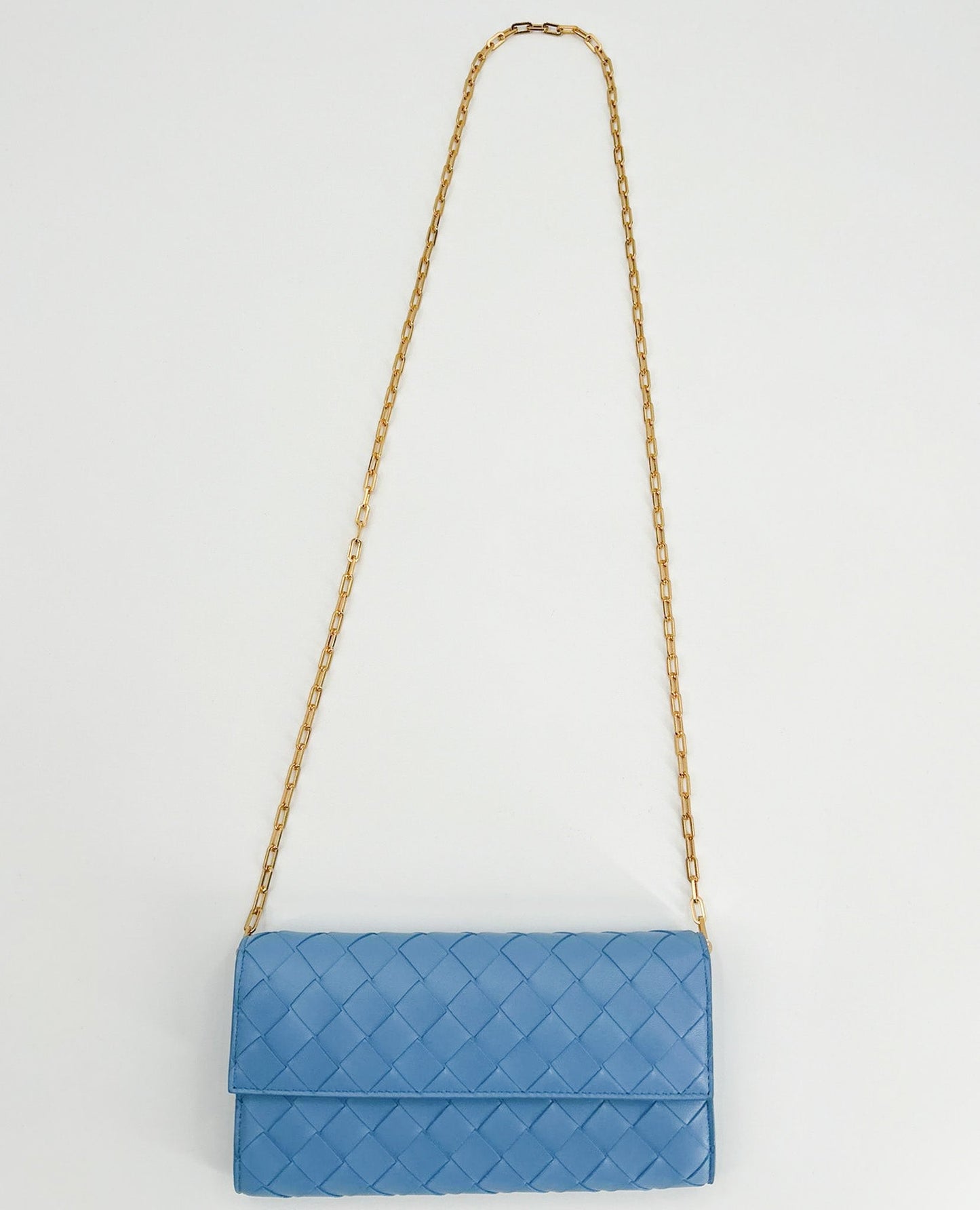 Bottega Veneta Intrecciato Leather Chain Wallet - Sky Blue Sky Blue