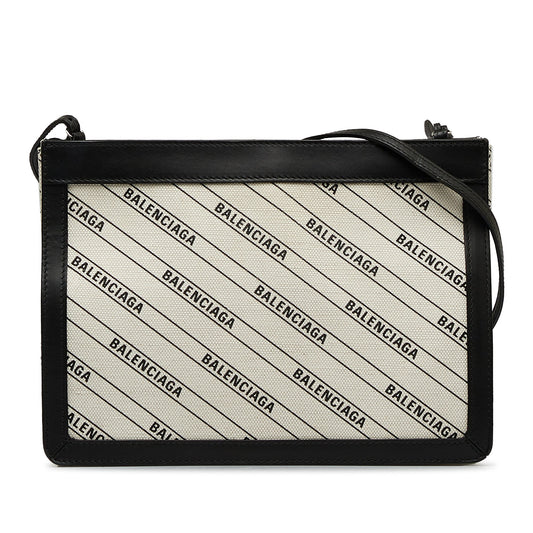 Balenciaga Sac All Over Logo Navy Pochette S