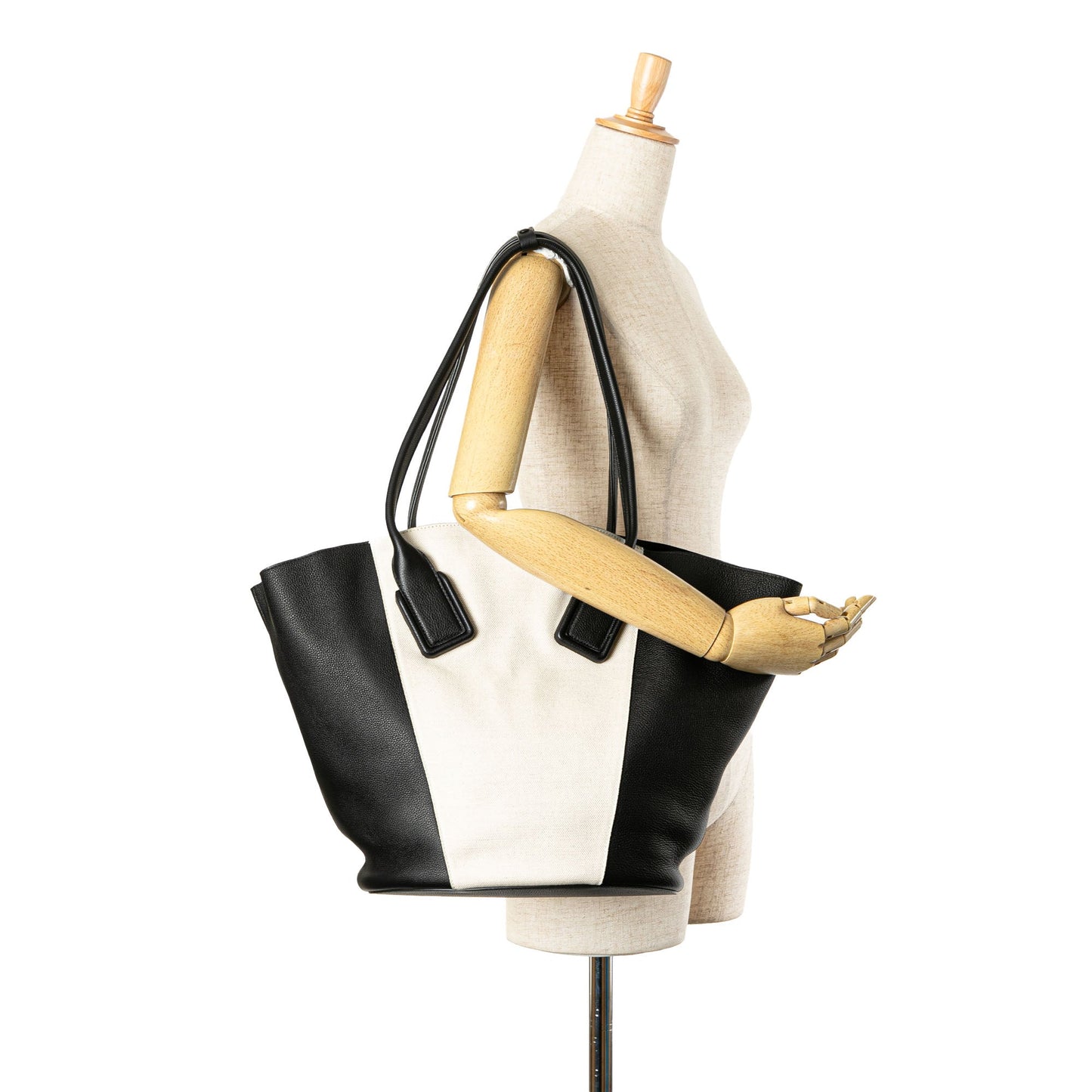 White Bottega Veneta Large Canvas and Leather Basket Tote