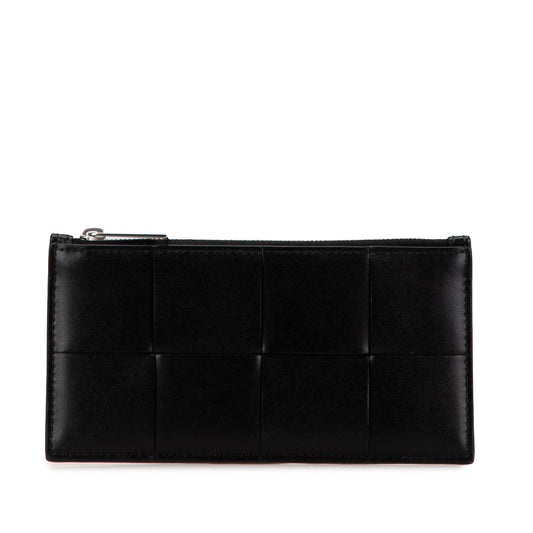 Black Bottega Veneta Intreccio Slim Cassette Zip Card Holder