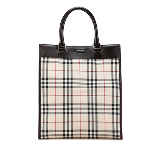 Beige Burberry House Check Canvas Tote