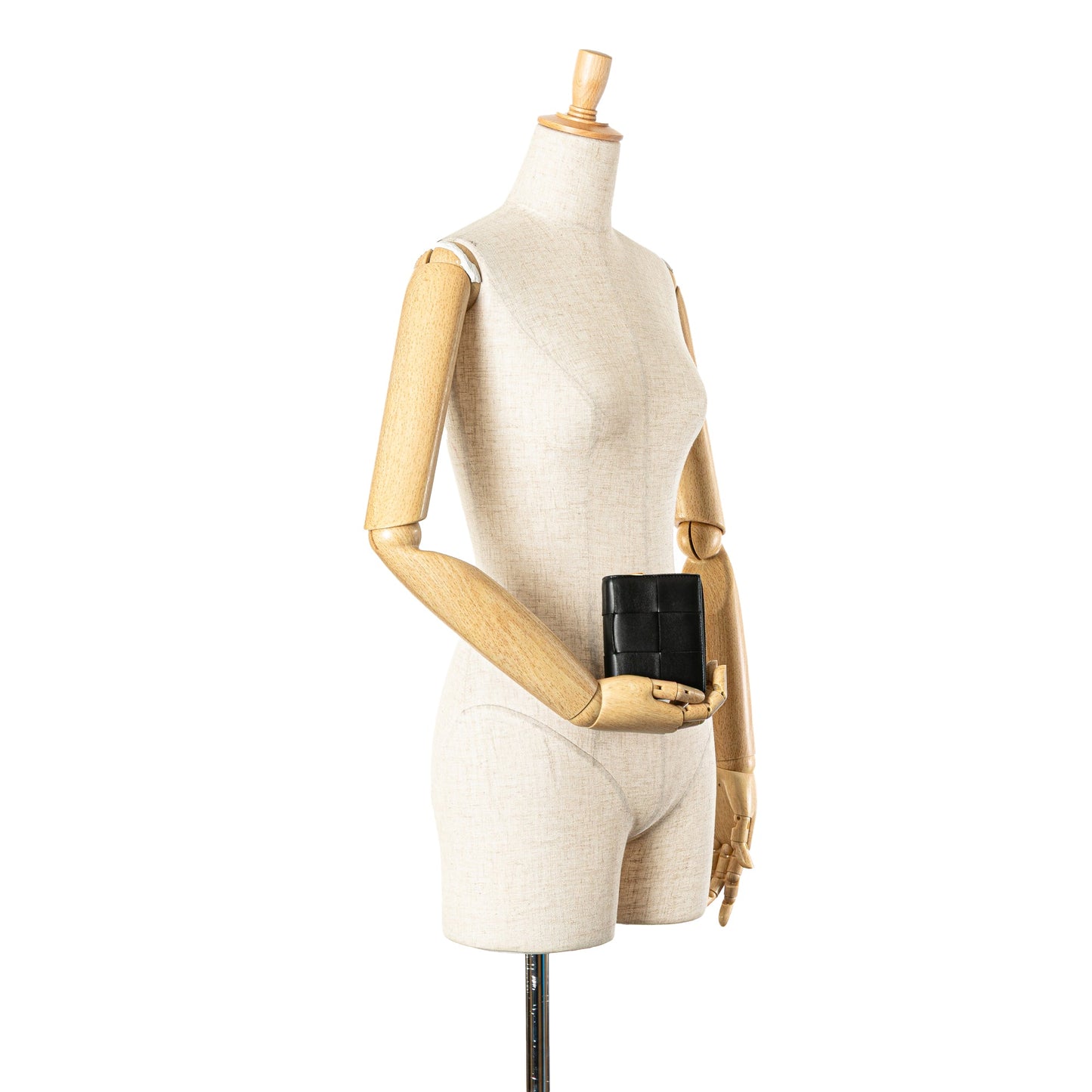 Black Bottega Veneta Lambskin Maxi Intreccio Cassette Bifold Zip Wallet