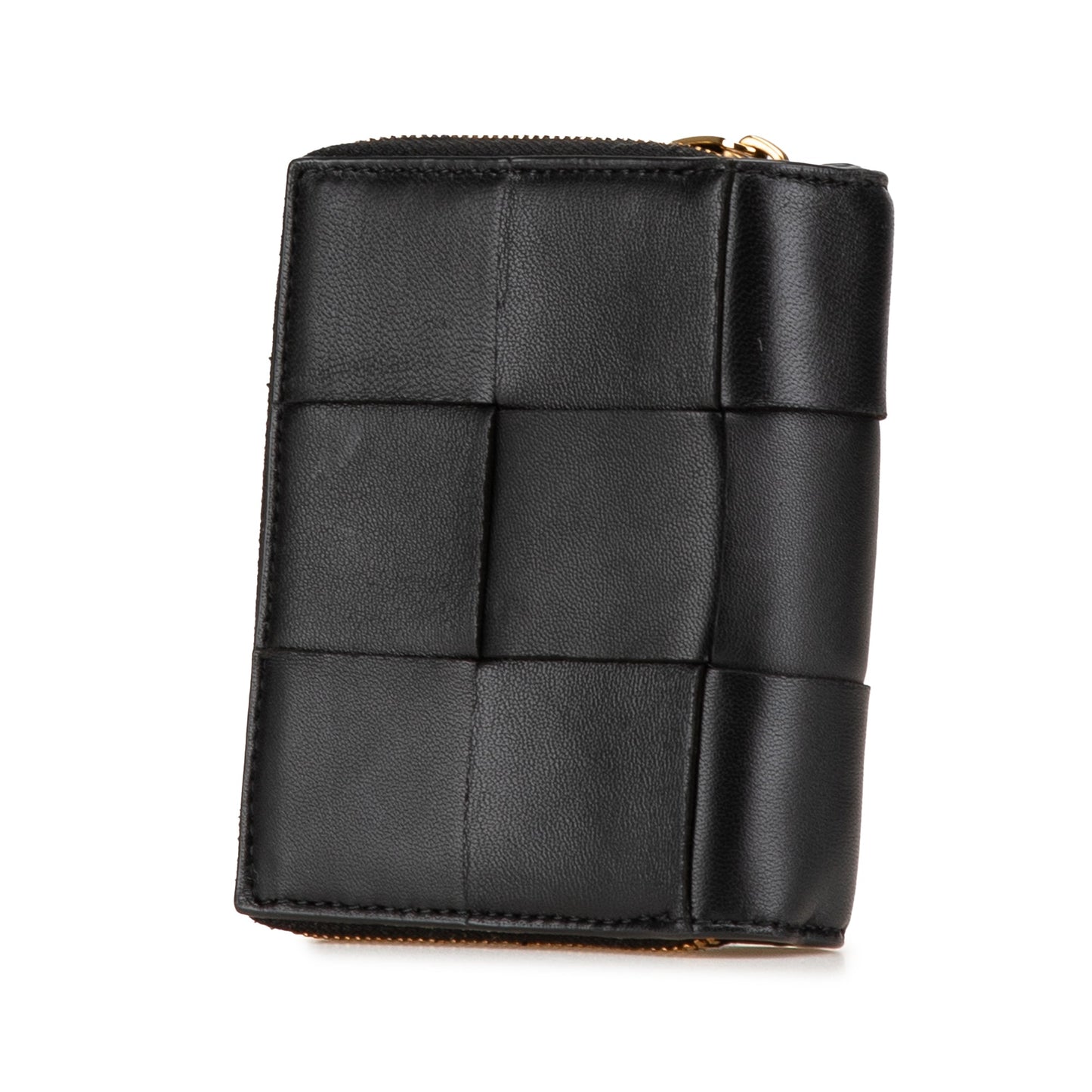 Black Bottega Veneta Lambskin Maxi Intreccio Cassette Bifold Zip Wallet