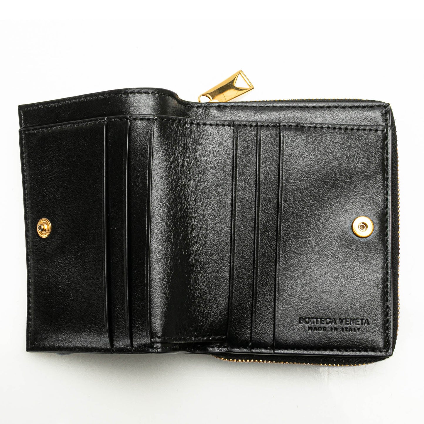 Black Bottega Veneta Lambskin Maxi Intreccio Cassette Bifold Zip Wallet