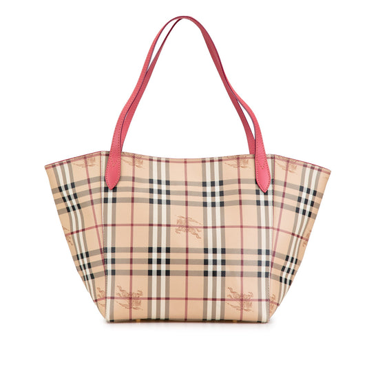 Beige Burberry Haymarket Check Coated Canvas Tote