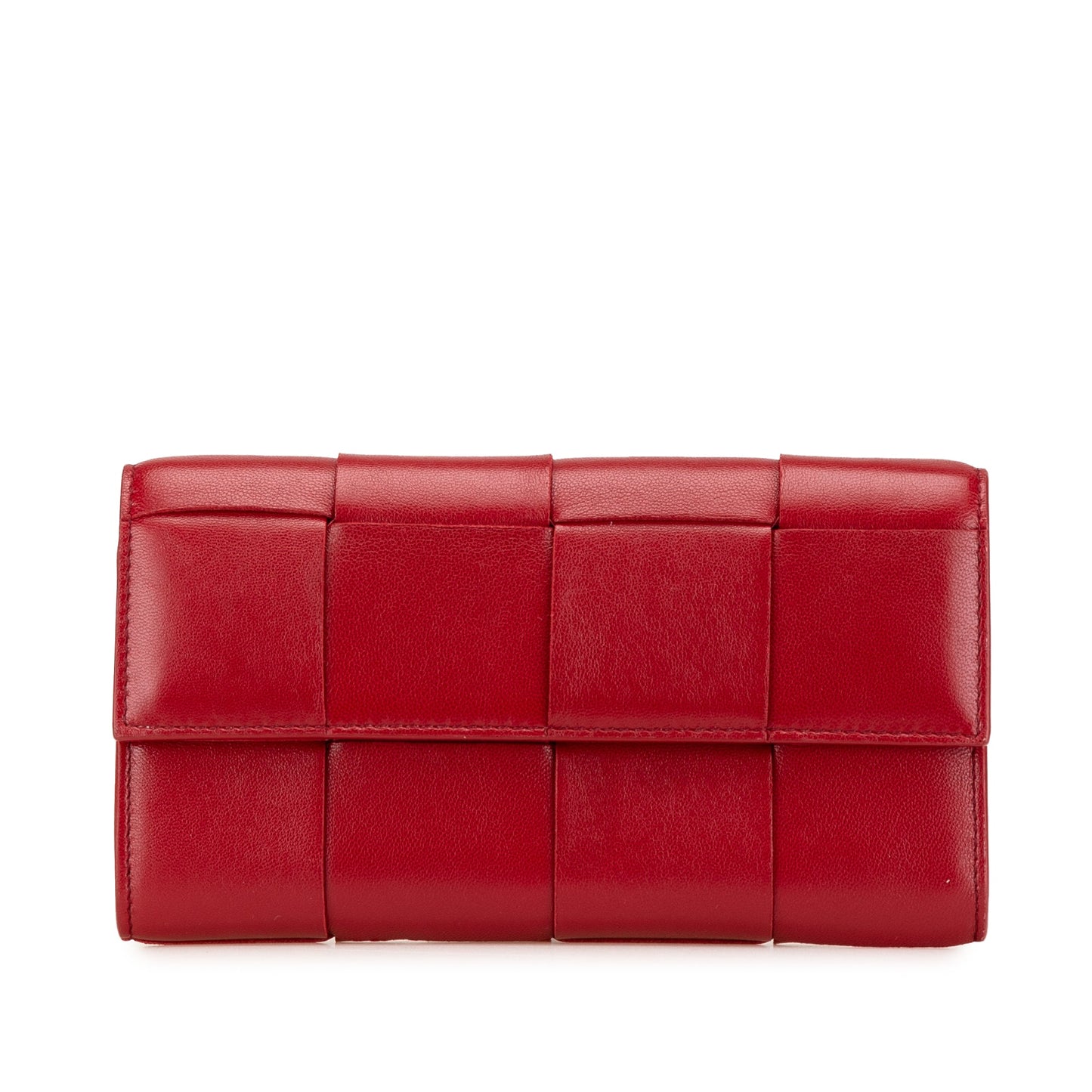 Red Bottega Veneta Large Lambskin Intreccio Cassette Flap Wallet