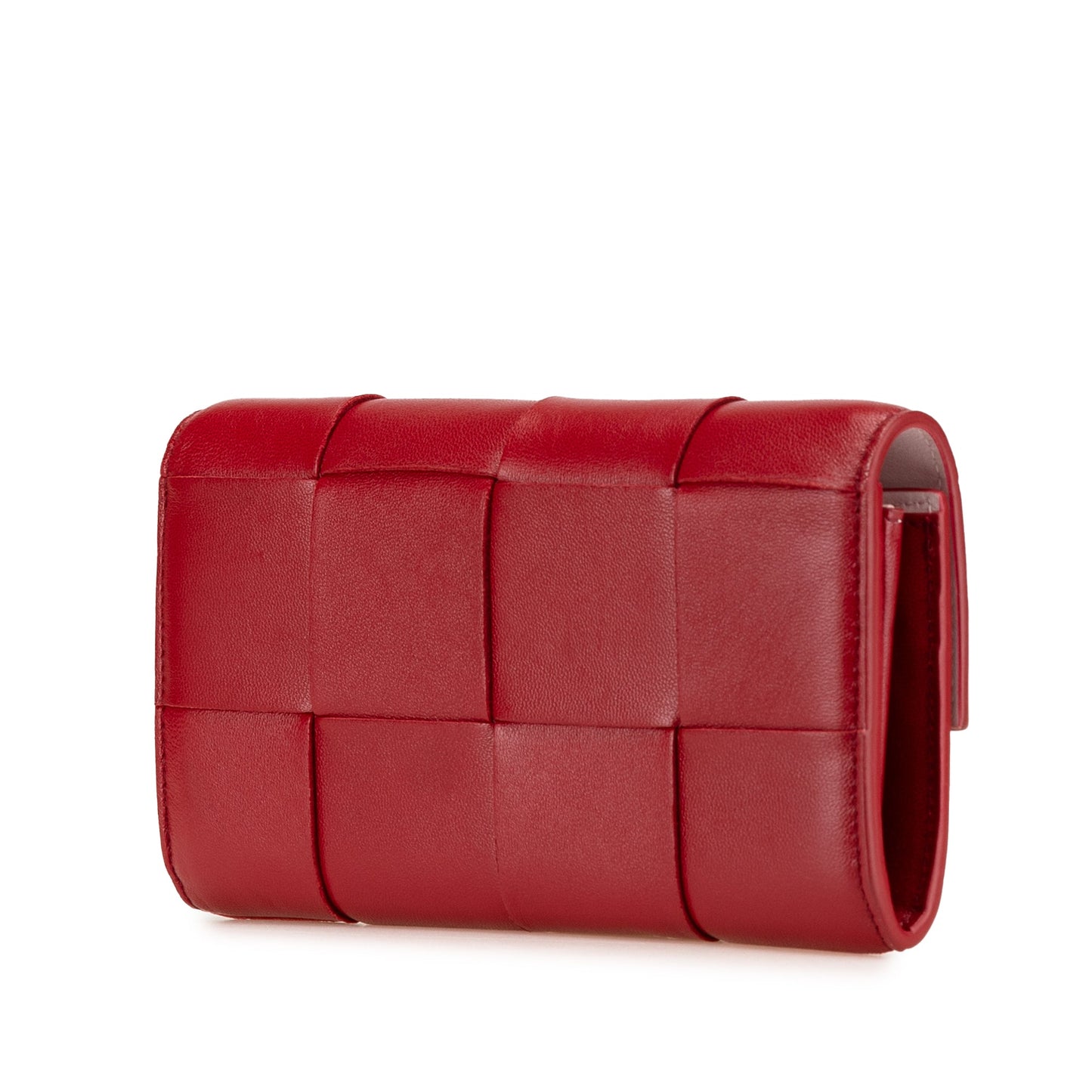 Red Bottega Veneta Large Lambskin Intreccio Cassette Flap Wallet