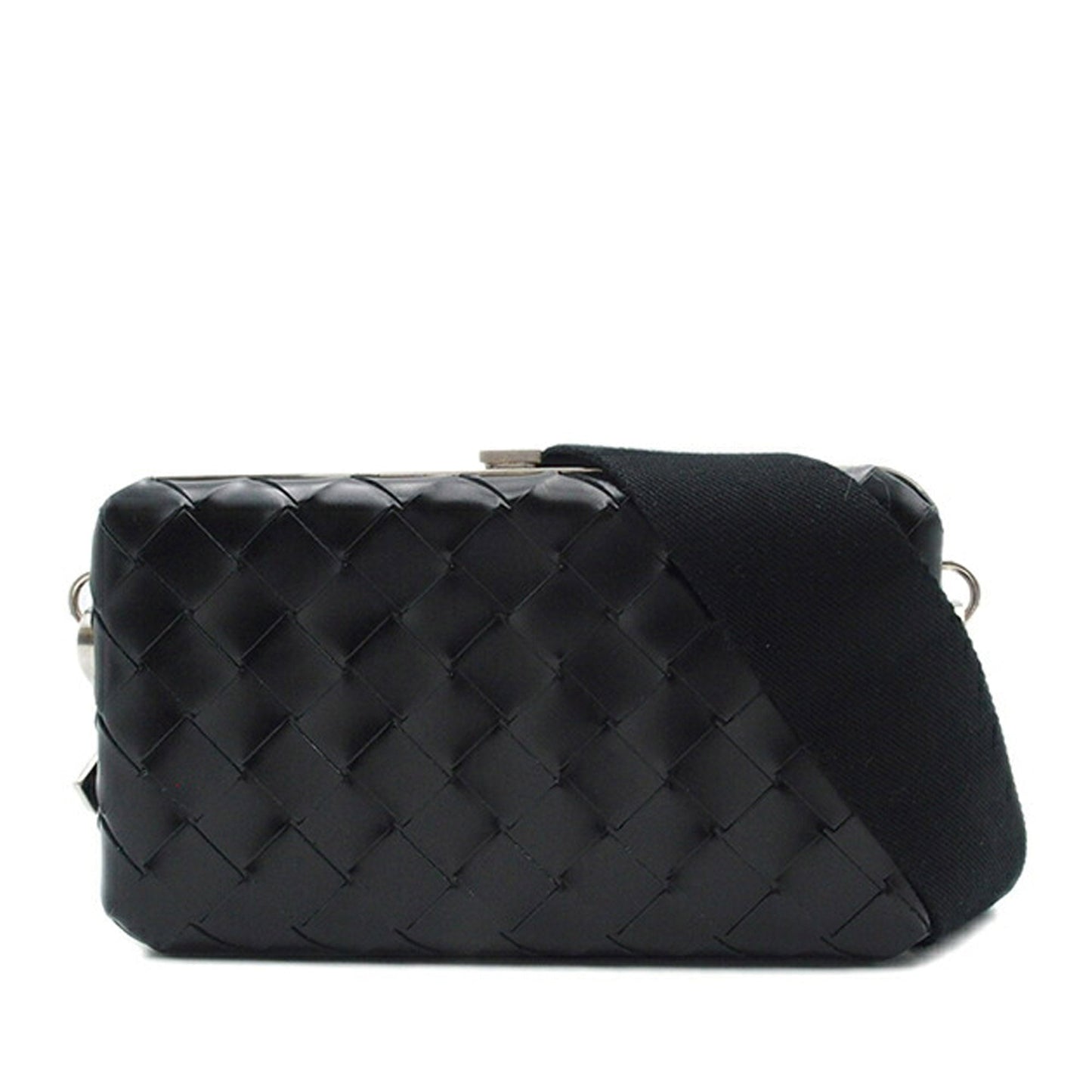 Black Bottega Veneta Spazzolato Intrecciato Box Messenger Bag