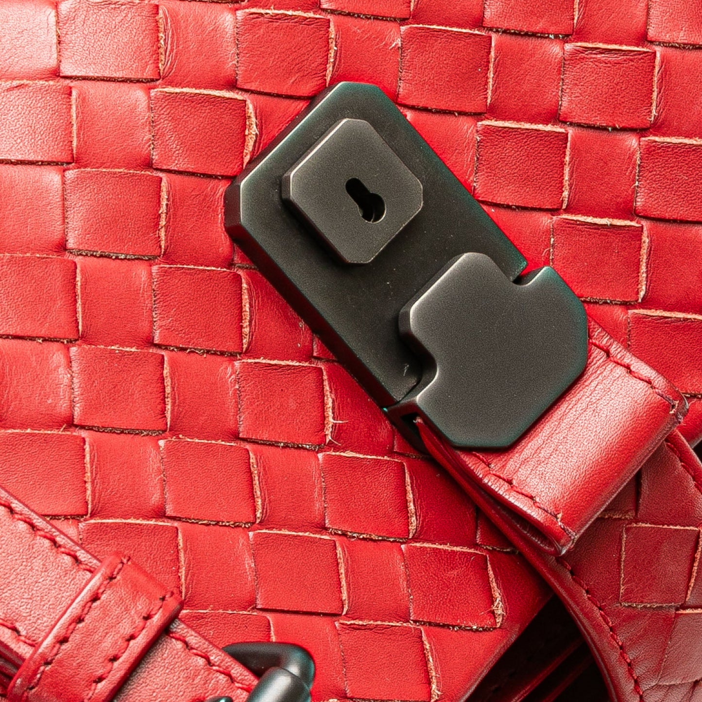 Red Bottega Veneta Mini Nappa Intrecciato Roma Satchel