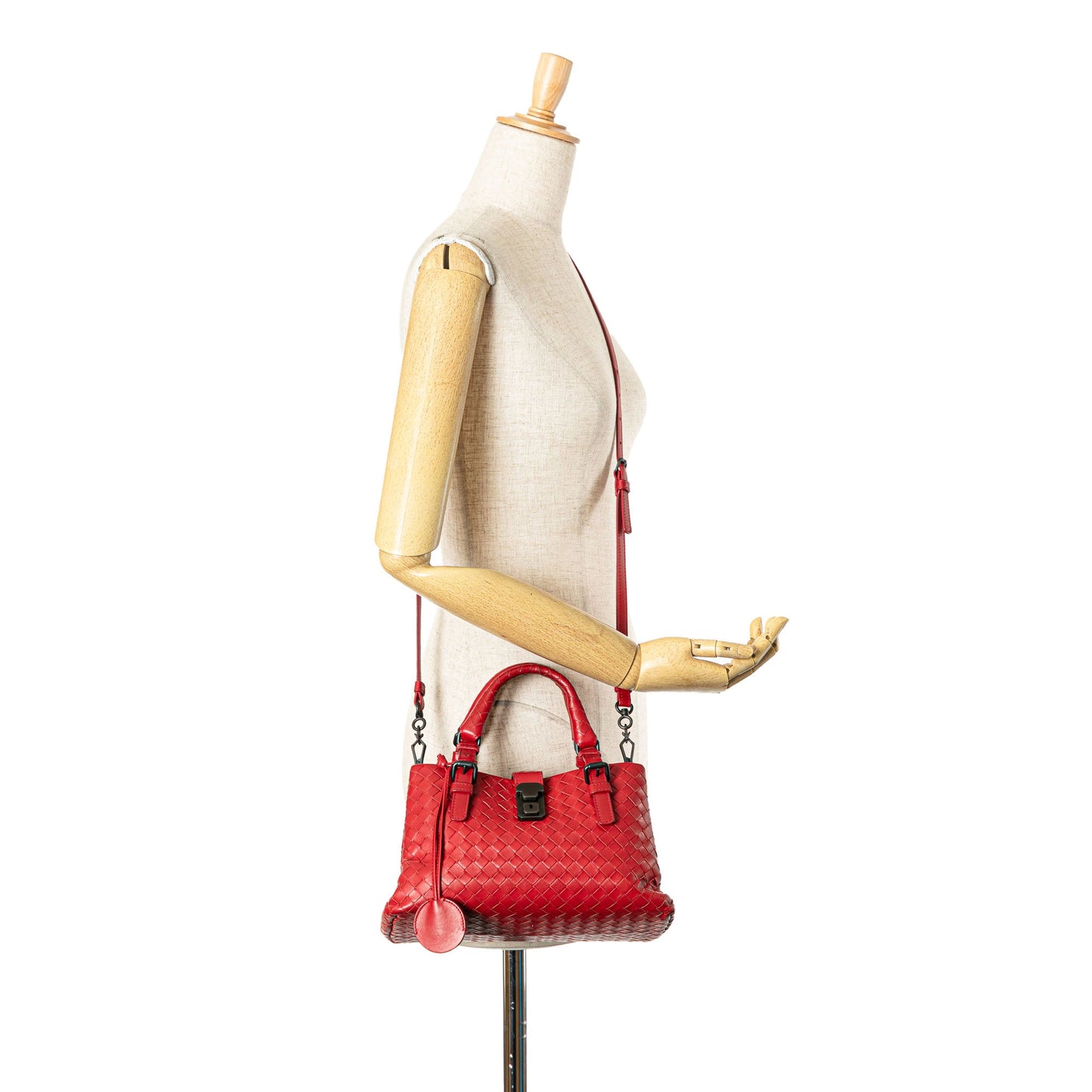 Red Bottega Veneta Mini Nappa Intrecciato Roma Satchel