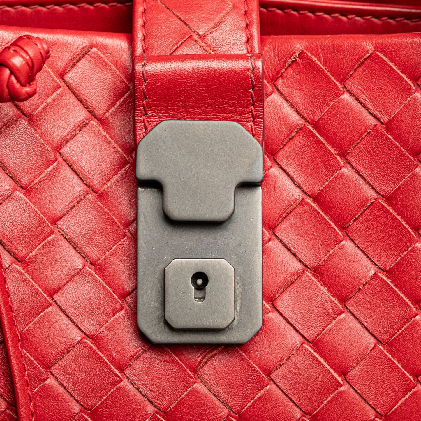Red Bottega Veneta Mini Nappa Intrecciato Roma Satchel