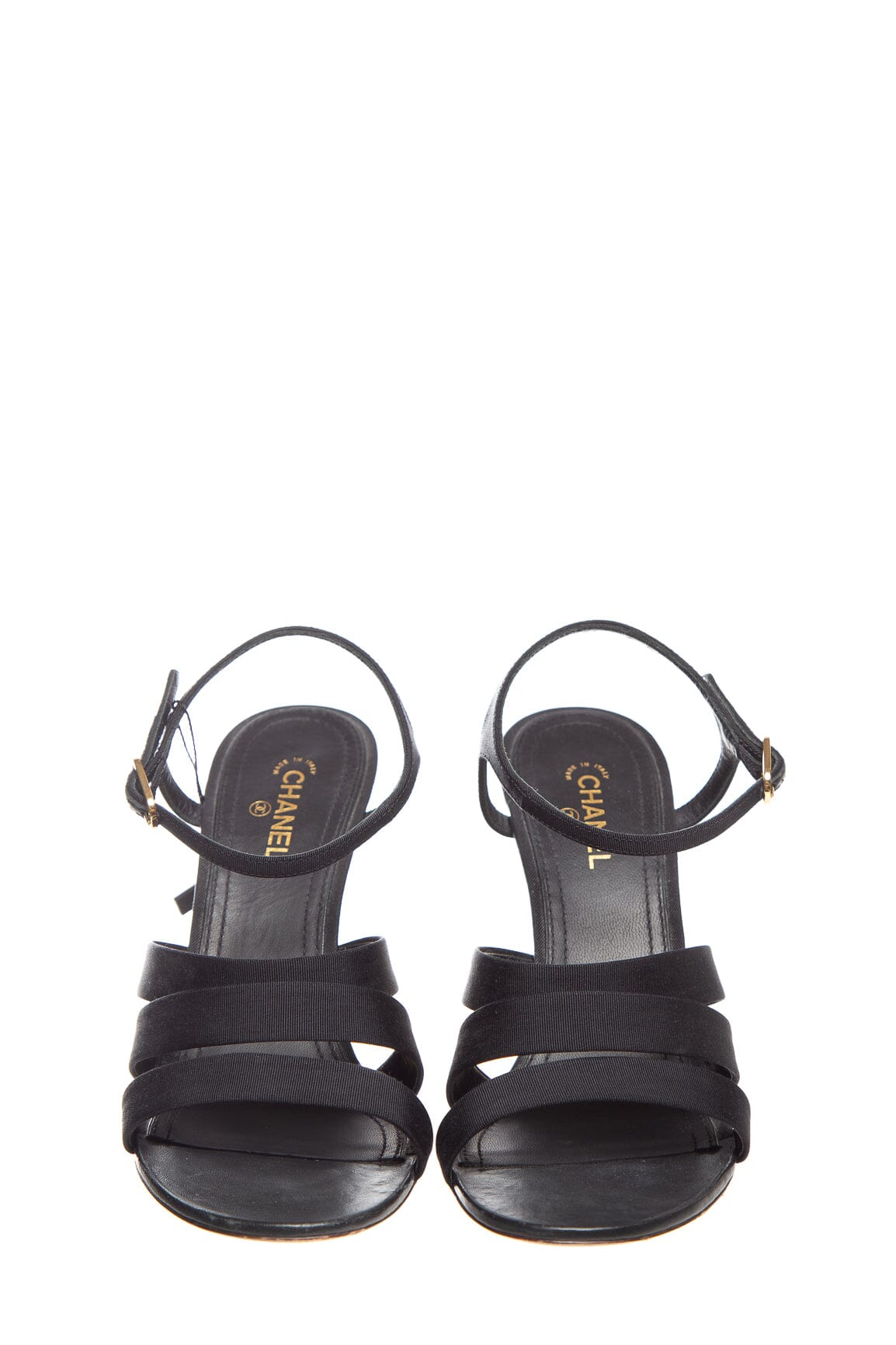 Chanel Black Satin and Gold Quilted Wedge SZ 37.5