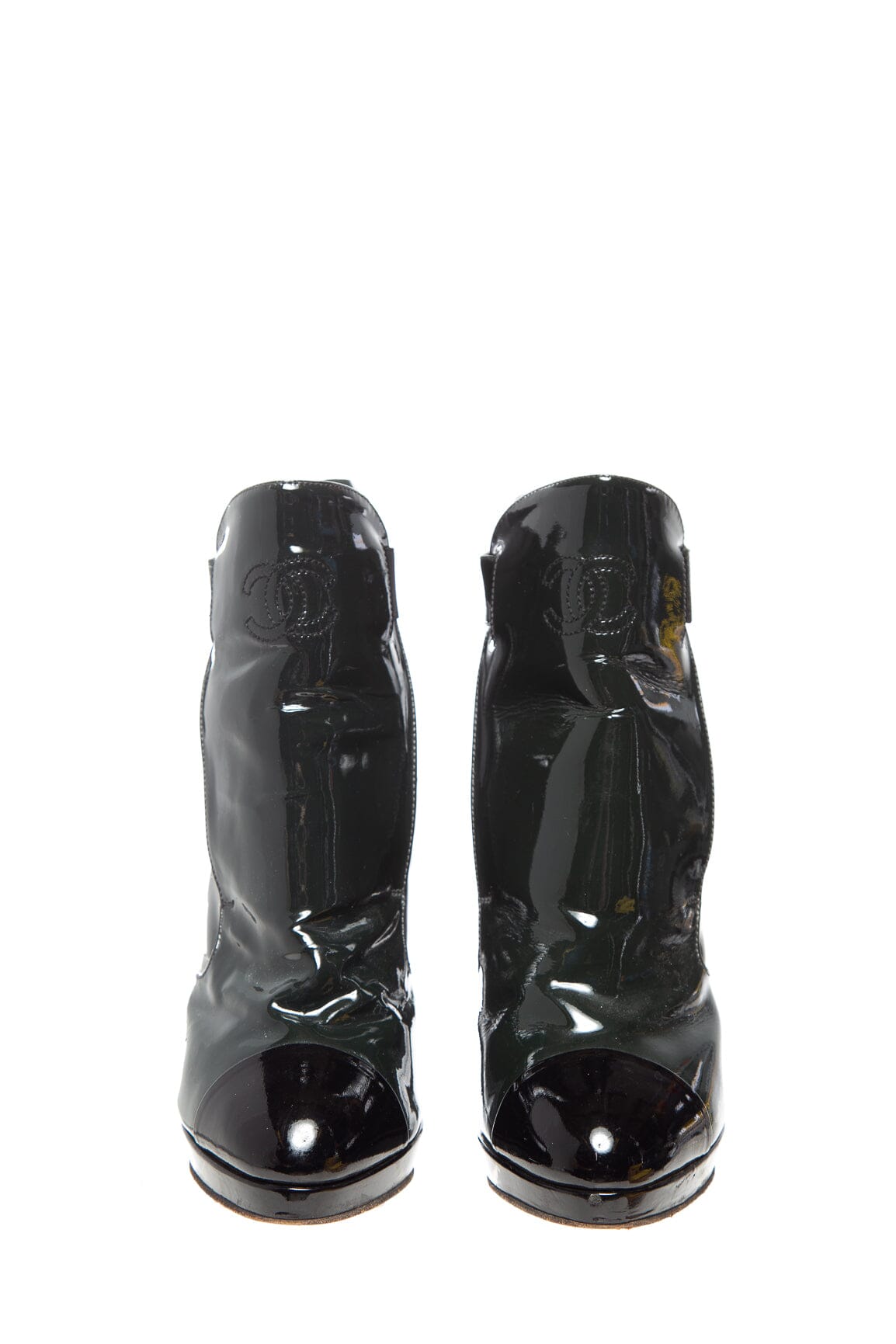 Chanel Green and Black Patent Leather Boots SZ 40.5