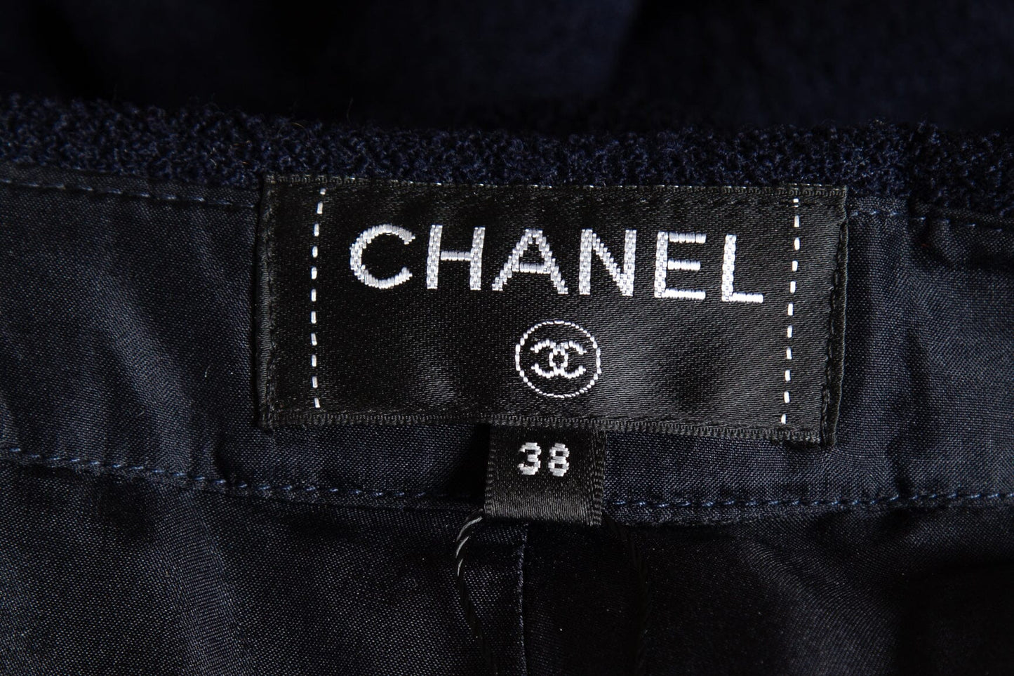 Chanel Navy Wool Straight Leg Cuffed Hem Pant SZ 38