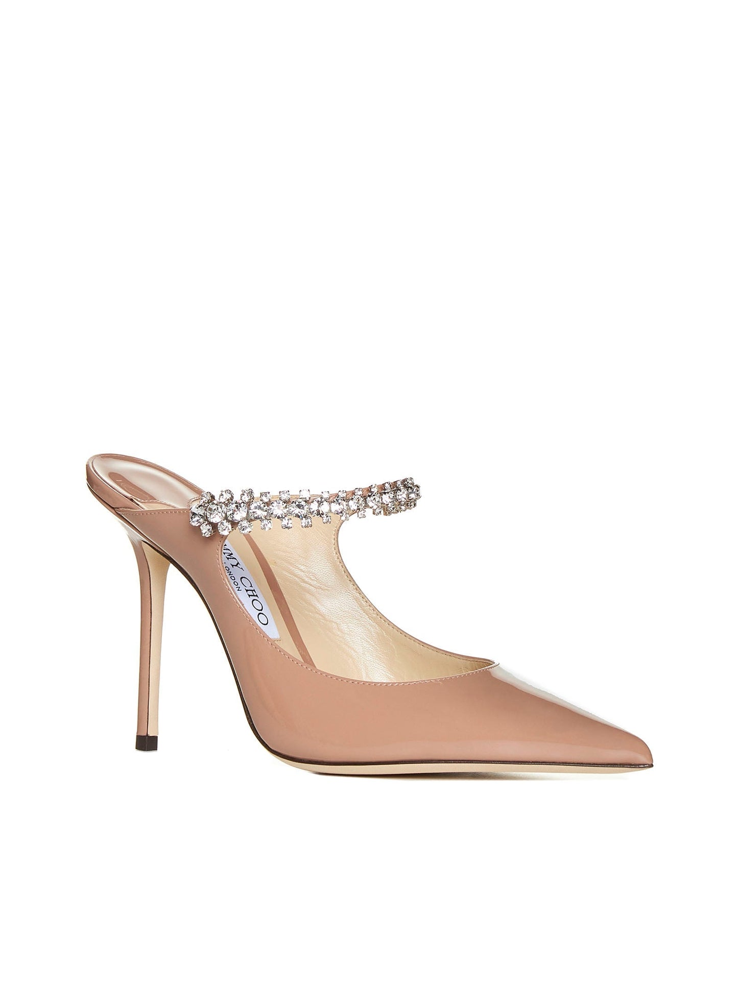 Jimmy Choo Women Pastel Pink Patent Leather Mules With Crystal Strap