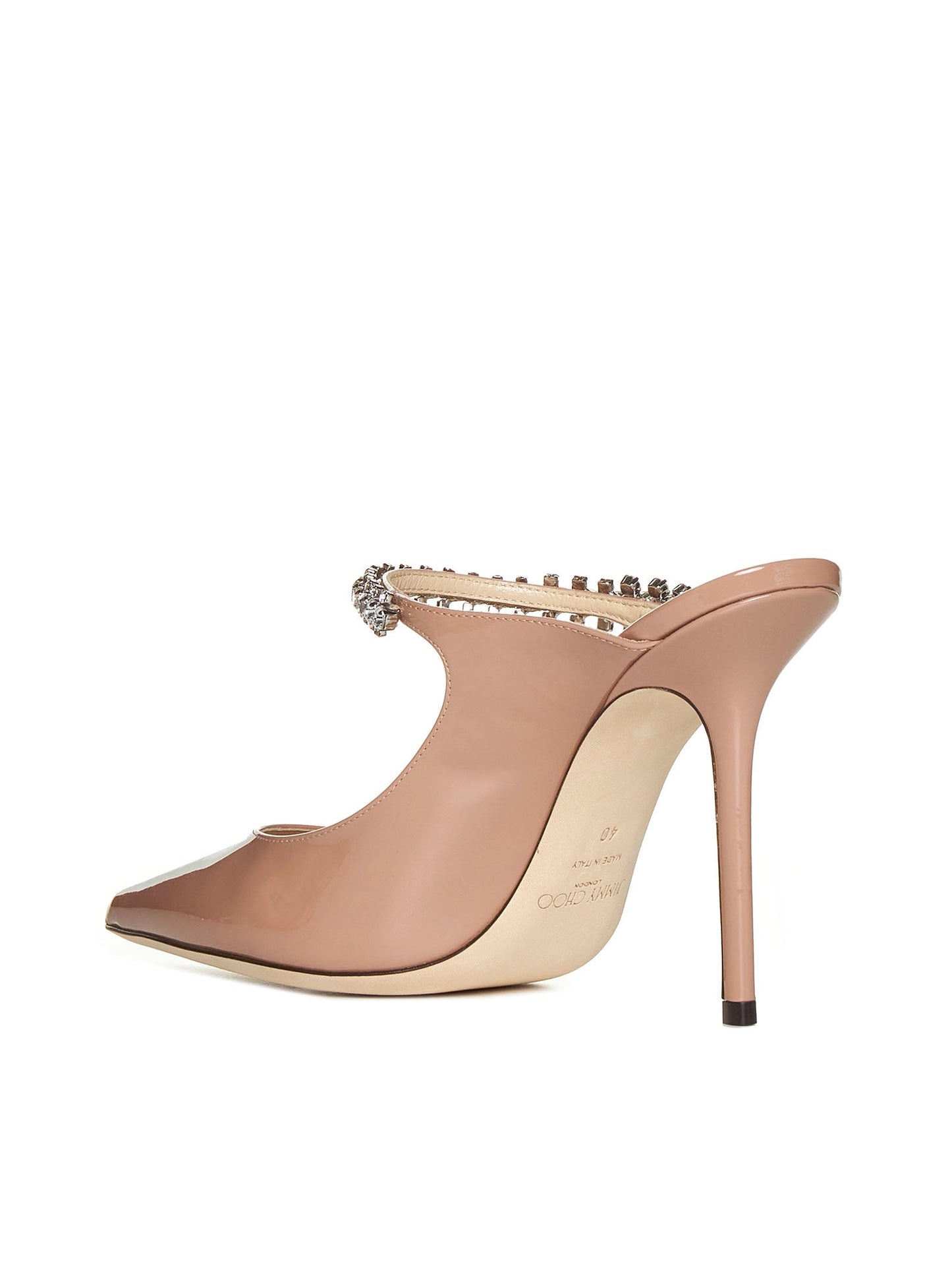 Jimmy Choo Women Pastel Pink Patent Leather Mules With Crystal Strap